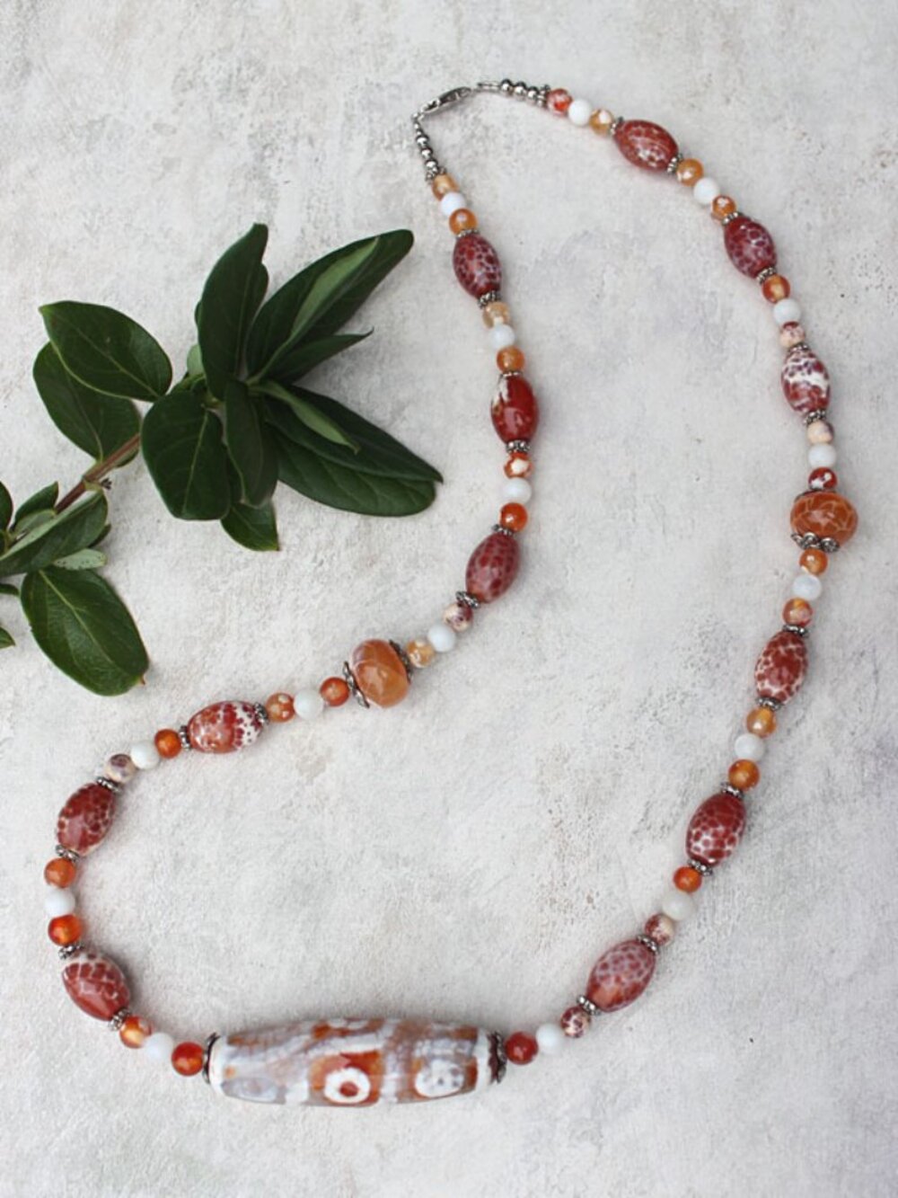 Orange Agate Primitive Necklace, Handmade Gemstone Statement Necklace